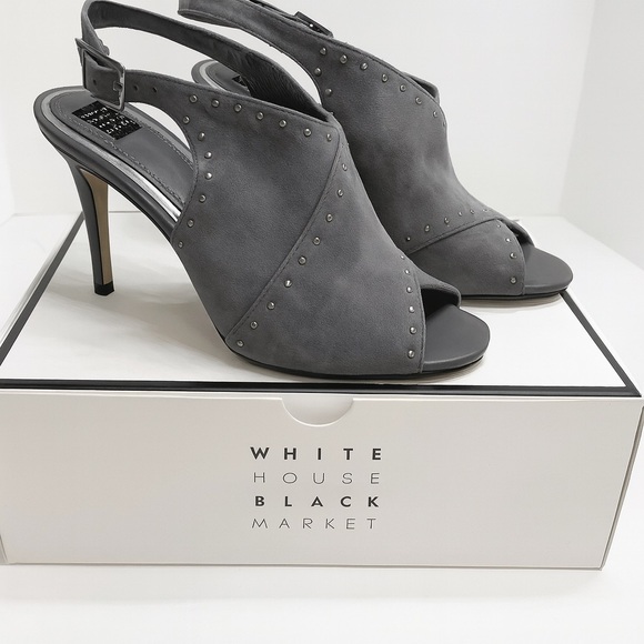 White House Black Market Gray Suede Studded Heels | Size 8 - Picture 2 of 8